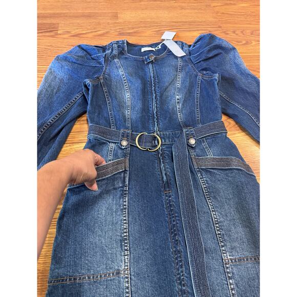 ULLA JOHNSON Cori Dress Dark Wash denim long puff sleeve romper size 4 - Picture 13 of 15